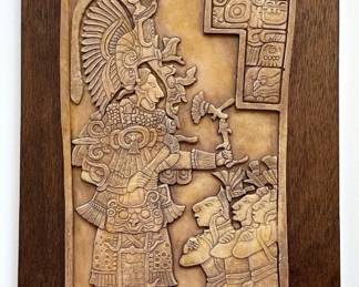 Reproduction Of An Ancient Mayan Limestone Relief Sculpture On Wood Board Lot #: 39