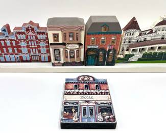 4 Folk Art Painted Buildings On Stand, Ready To Hang & 1 Extra House Lot #: 137