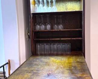 Vintage Solid Wood Drop-Front Dry Bar Cabinet With Interior Light Lot #: 10