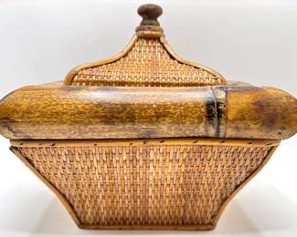 Vintage Chinese Bamboo & Wicker Basket With Lid Lot #: 68