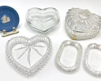 Miniature Wedgwood Plate, Wedgwood Heart Shaped Dish, 2 Heart Shaped Trinket Boxes & 2 Small Ashtrays Lot #: 125