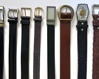 8 Men's Belts, Mostly Leather, Mostly Vintage Lot #: 89