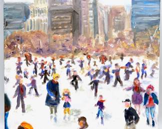 Original Acrylic Painting Of Ice Skaters In Bryant Park, Signed Joanne P. Lot #: 61