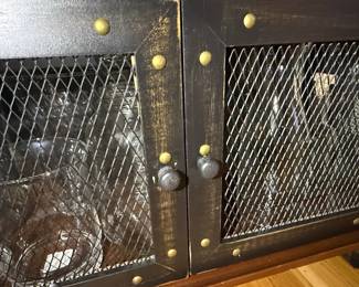 Industrial Style Bar Cart with Wire Mesh Doors