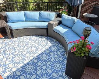 Frontgate Pasadena Curved Wicker Sectional Sofa with BarcaLounger Side Tables