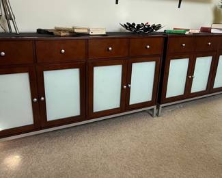 Modern Media Console with Frosted Glass Doors