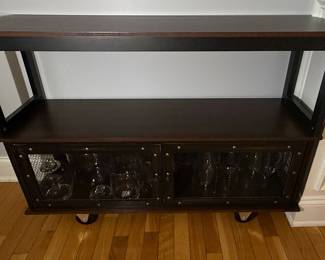 Industrial Style Bar Cart with Wire Mesh Doors