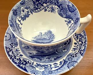 Spode Italian Blue & White Teacup and Saucer