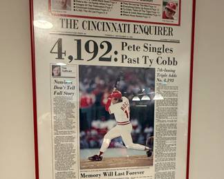 Pete Rose "The Moment, The Emotion"  and "4,192: Pete Singles Past Ty Cobb" Newspaper Prints