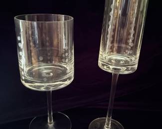Etched Glass Footed Goblets