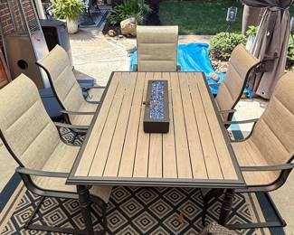 Outdoor Dining Table and Chairs Set with Fire Pit