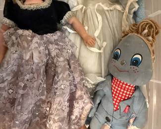 Vintage Composition Doll with Stuffed Animal