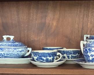 Vintage Japanese blue and white china