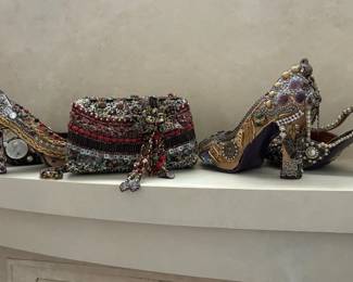Mary Frances clutch purse, bejeweled shoes