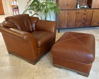 Top grain Natuzzi Italy leather chair and ottoman