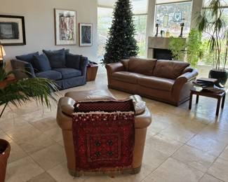 Natuzzi leather furniture, pre-lit 9 ft Xmas tree, live plants, fine art