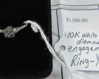 10K White Gold Diamond Engagement Ring w/Local Appraisal