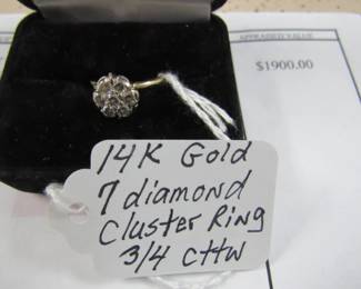 14K Gold 7 Diamond Cluster Ring - 3/4 ctw. with Local Appraisal