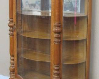 Oak Curved Glass Display Cabinet w/Claw Feet