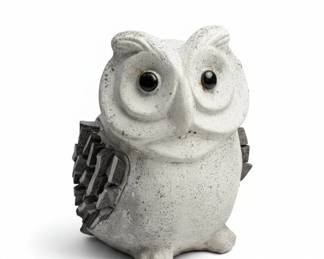 MidCentury Modern Concrete Owl Garden Statue with Mosaic Accents