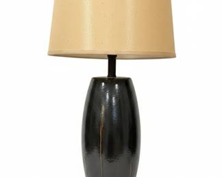 Dark Glazed Ceramic Table Lamp with Cream Shade Possibly Regina Andrew Crocus