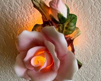 Cosmos Gifts Fine Porcelain Pink Rose Night Light