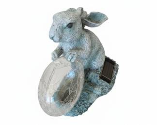 Solar Powered Rabbit Garden Statue with Crackle Glass Orb