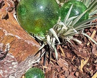 Green Blown Glass Fishing Float Garden Orb Set