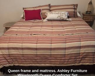 Queen frame and mattress. Ashley Furniture Wavelength Queen Comforter Set