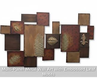 MultiPanel Metal Wall Art with Embossed Leaf Motifs