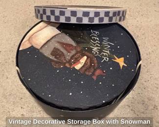 Vintage Decorative Storage Box with Snowman and Cat Motif third image