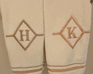Monogrammed Bath Towels H K with Decorative Stripe Trim