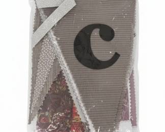 Fabric Bunting Banner with Letter C and Silver Glitter Accents
