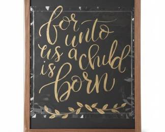 Set of Two Red Glitter Star Decorations and For Unto Us a Child is Born Wall Plaque second image