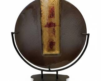 Jasmine Art Glass Disc Vase with Metal Stand
