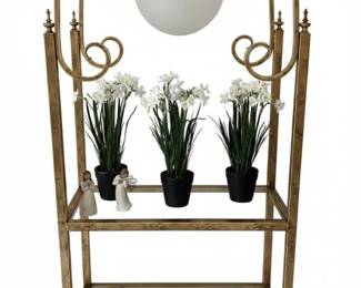 Hollywood Regency Style Gilt Metal and Glass Etagere with Lamp