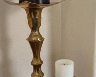 Vintage Brass Candlestick Holders with Decorative Cylinders