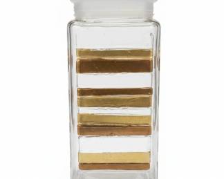 Vintage MidCentury Modern Gold and Bronze Banded Glass Canister