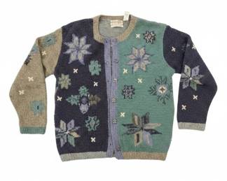Womens Snowflake and Floral Pattern Knit Sweater
