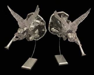 Clear Acrylic and SilverTone Metal Angel Figurines with Trumpets