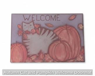 Autumn Cat and Pumpkin Welcome Doormat