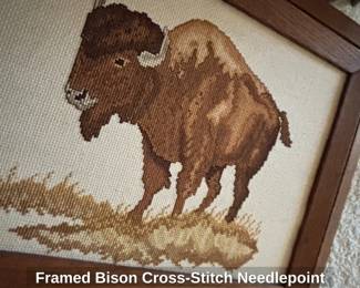 Framed Bison CrossStitch Needlepoint second image