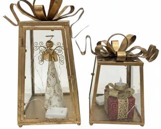 Gold Lanterns with Angel and Gift Box Inserts Set of