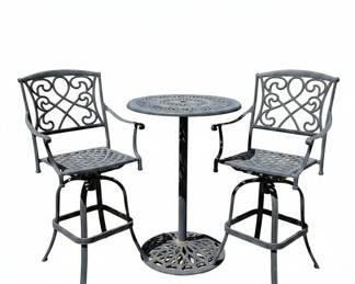 Cast Iron Bar Set with Two Swivel Stools