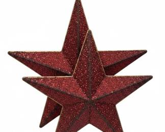 Set of Two Red Glitter Star Decorations and For Unto Us a Child is Born Wall Plaque