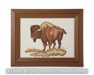 Framed Bison CrossStitch Needlepoint