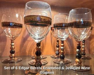 Set of Edgar Berebi Enameled Jeweled Wine Glasses