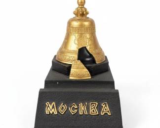 Moscow Tsar Bell Souvenir Inkwell with Russian SilverPlated Glass Holders Podstakannik