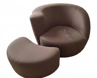 Vladimir Kagan Style Nautilus Swivel Chair and Ottoman Set