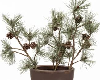 Artificial Potted Pine Tree with Pinecones and Snow Flocking